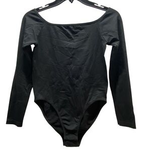 * Spirit Black Long Sleeve Scoop Neck Bodysuit button crotch rounded neckline